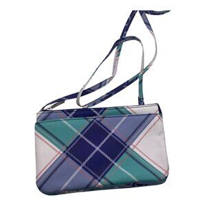 Crossbody Wallet Purse Women’s Checkered Plaid Blue Multicolor With Strap